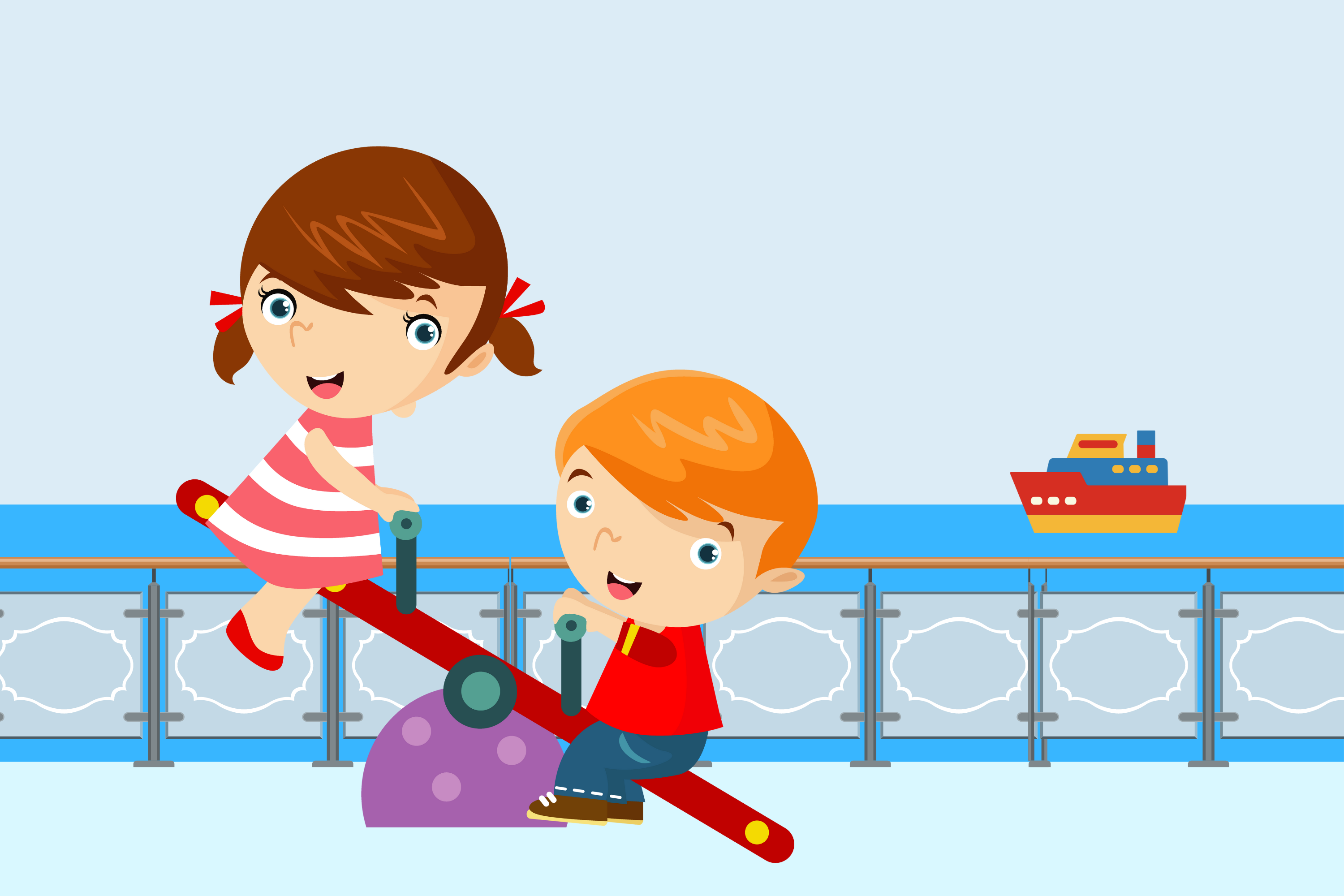 En ferry con los niños